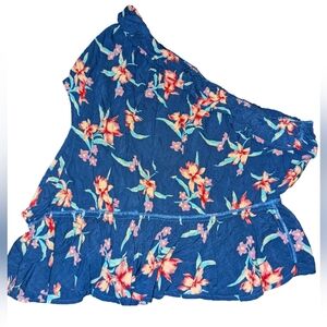 American Eagle Floral One-Shoulder Blue Top Size XL